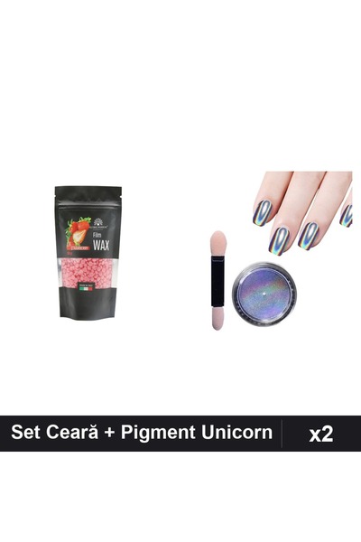 Makeup Set 2 Nail Care - Strawberry Depilatory Wax 100g + Unicorn Holographic...