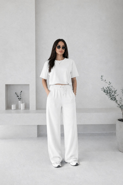 BARLİZ Women's Short Sleeve Summer Spanish Flare Two-Piece Modal Bottom Top Set