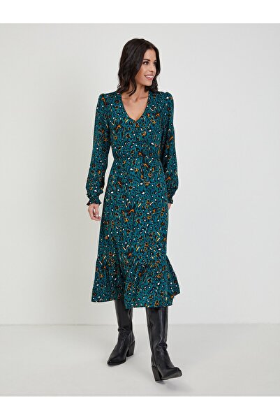 ORSAY Dark green women's patterned midi dress