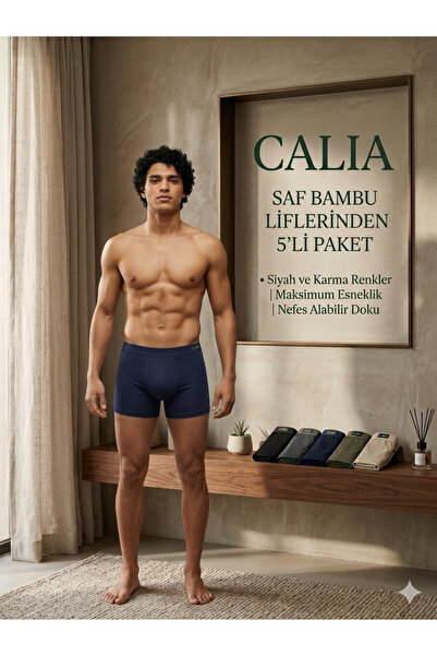 QULAT Calia 5'li Paket Erkek Bambu Boxer - Esnek ve Nefes Alabilir Rahat Kalı...
