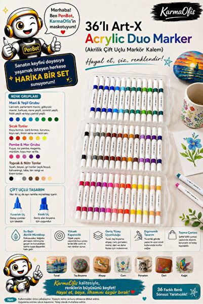 KarmaOfis 36’lı Art-X Acrylic Duo Marker Akrilik Çift Uçlu Markör Kalem Seti ...