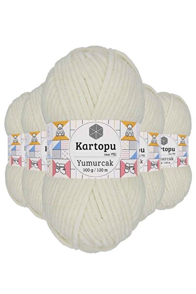 Royaleks Group 5 Pieces Yumurcak Velvet Hand Knitting Yarn Off White K011