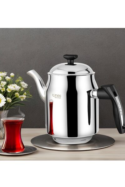 Lines Kahveci Demlik 1 NO Siyah Kulp Paslanmaz Çelik Şık Tasarım 1.10lt