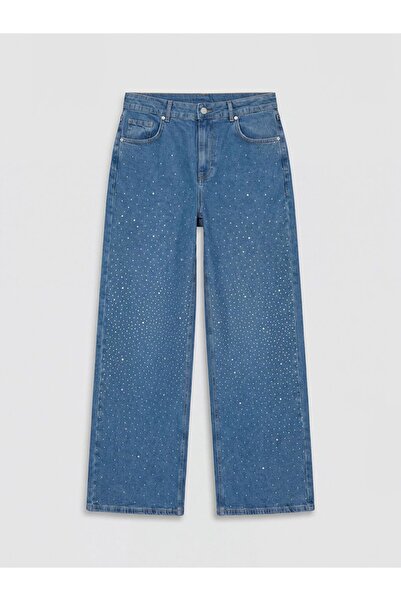 LC Waikiki LCW Jeans Wideleg Taşlı Kadın Jean Pantolon