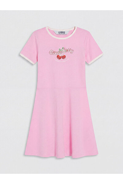 LC Waikiki Nevavm Oval Collar Printed Girl's Dress with a Difference