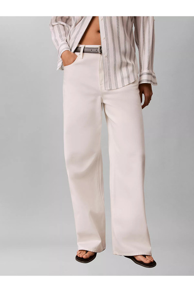 Calvin Klein Women's Relaxed Fit Wide Leg Cotton Denim White Jeans
