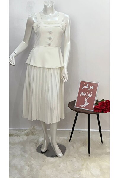 NAWAEIM Summer Soft Midi Dress in Off-White Calico Fabric
