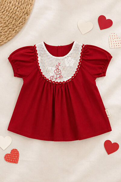 Minelia Kids Baby Girl 100% Cotton Linen Embroidery Detailed Balom Sleeve Sum...