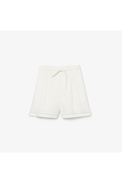 Lacoste Kadın Oversize Fit Beyaz Bermuda Şort