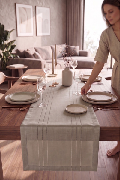 Miabella Home Table Runner 45 X 220 cm Runner American Style Linen Textured T...
