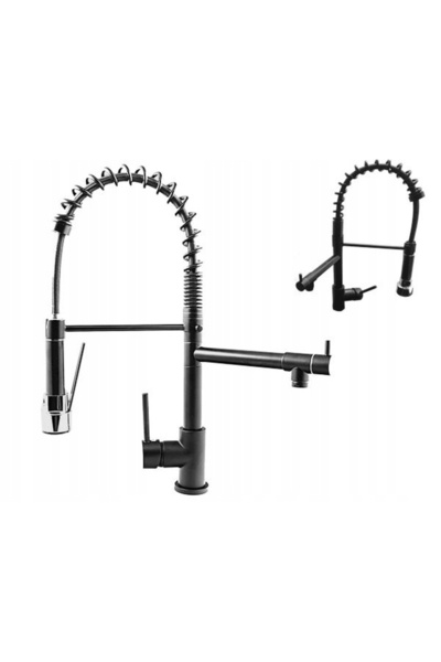 Granitan Baterie Bucatarie Neagra DUO SPIRALA, Pivotanta 360°, 2 Jeturi