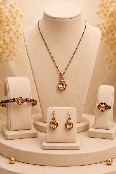 Otto Man Steel Jewelry Kadın Şampanya Rengi Zirkon Taşlı Bakır Bileklik Kolye...