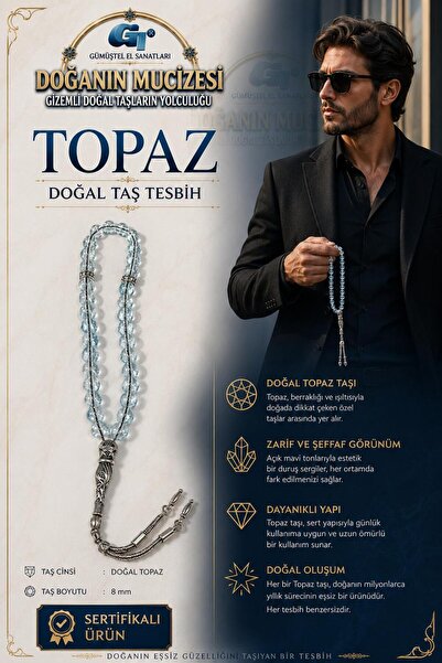 GÜMÜŞTEL EL SANATLARI Certified Topaz Natural Stone Prayer Beads