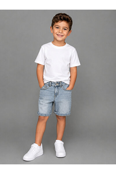 Esprix Kids Erkek Çocuk Kot Şort Likralı Yırtık Detaylı Yazlık Jean Bermuda