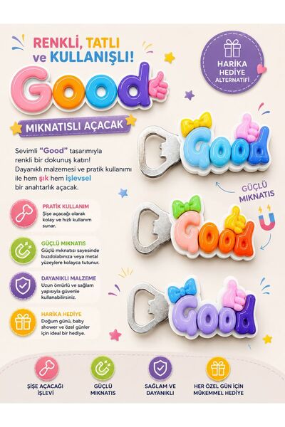 Keyfi Sepet Good Yazılı Mıknatıslı Açacak Magnet Şişe Açacağı Hediyelik Anaht...