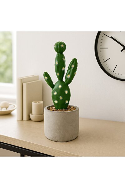 Zumzeria Ghiveci decorativ din ciment cu cactus artificial înflorit cu flori ...
