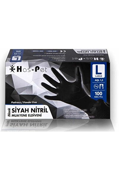 Has-Pet Haspet Powder Free Black Nitrile Gloves Large Size