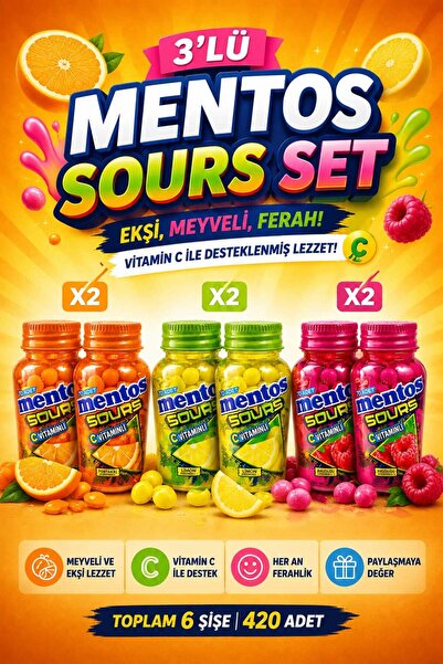 Mentos Sours Vitamin C Meyveli Ekşi Draje Seti 6 Şişe 420 Adet