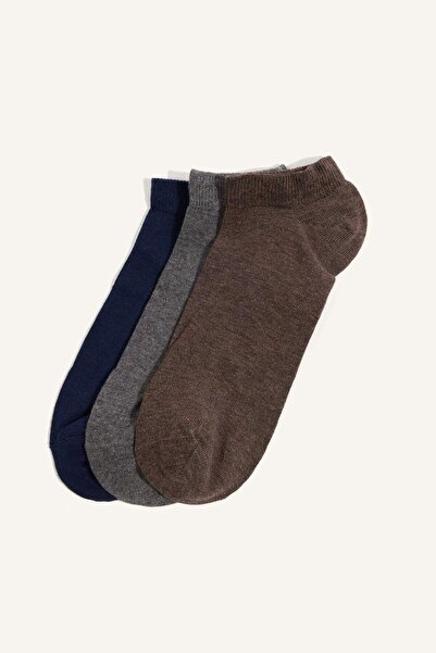 DeFacto Men's Seamless 3-Piece Cotton Bootie Socks H9270Axns