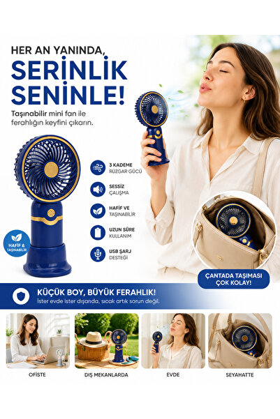 XTRIKE ME Portatif Mini El Fanı - Gold Detaylı Şık Tasarım, 3 Kademeli Sessiz...