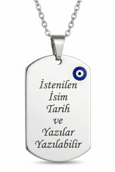 Takı Dükkanı Kişiye Özel Yazı Yazılabilir Nazar Boncuk Detaylı Paslanmaz Çeli...