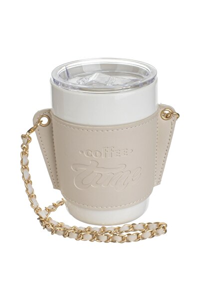 Zumzeria Beige Ceramic Cup with Artificial Leather Sleeve & Chain 420ml