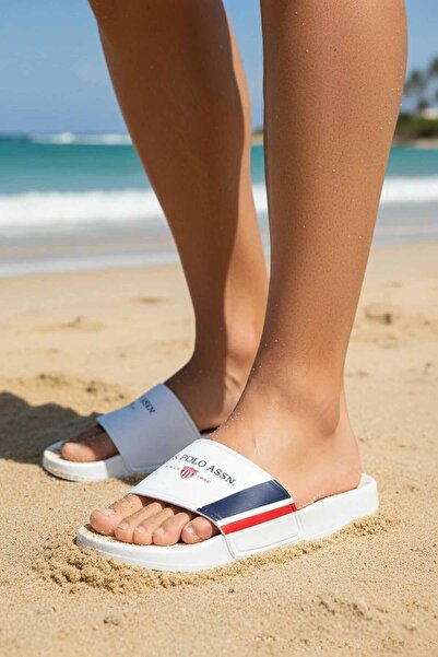 U.S. Polo Assn. Men's White Slippers - Daily Use - Pool and Beach Slippers - ...