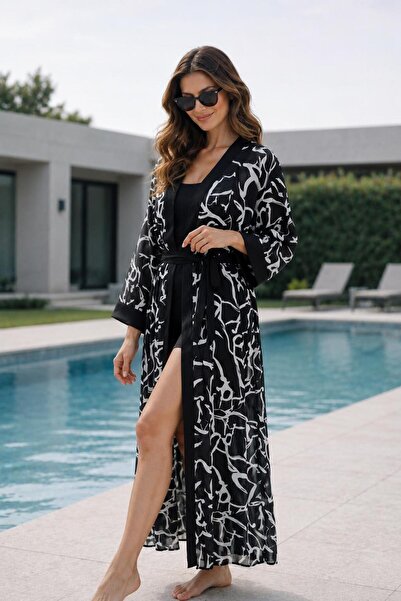 new ats Hijab Tesettür Kimono Pareo Swimwear Beach Wear Black White