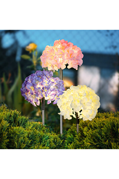 Zumzeria Lampă solară tip stick, Hortensie, Lumină alb cald, 70cm