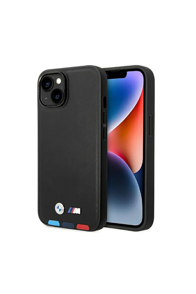 BMW BMHMP14S22PTDK Apple iPhone 14 negru Piele ștanțată Tricolor Magsafe