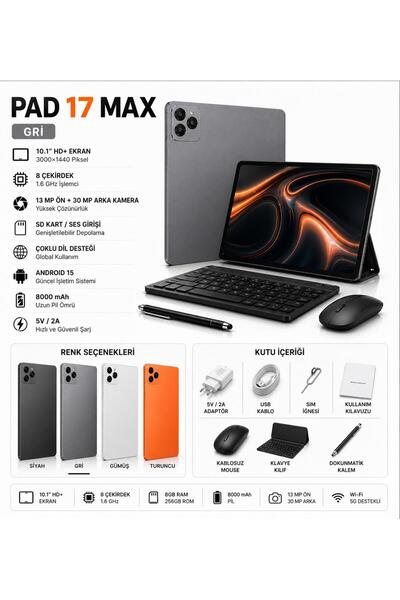Shopfocus PAD 17 MAX TABLET BTK KAYITLI SIM KART UYUMLU KLAVYE+MAUSE+KALEM+KU...
