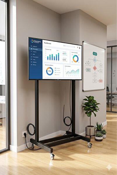Serend TV STAND - Metal Ayaklı Tekerlekli, Raflı, Tv Sehpası/ünitesi 55” – 85”