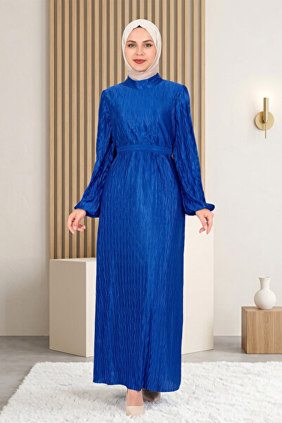 FERHEL Women's Belted Pleated Dress with Cuffed Sleeves and Back Zipper - Saks