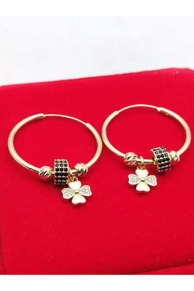 NN Cercei rotunzi 3 CM " Charm trifoi" placati cu aur