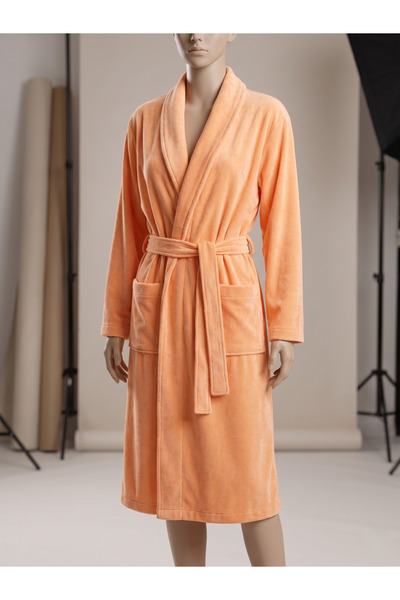 Karahanlı Home Piko Knitted Soft Textured Cotton Dressing Gown Salmon Color