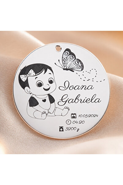 Simoshop Silver pendant for baptism with butterfly for girls 22 mm