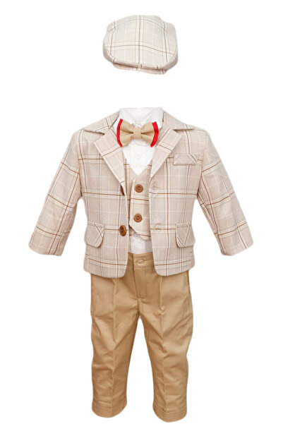 fantasialand Costum de botez, model Baby Boss, cu dungi crem-maro