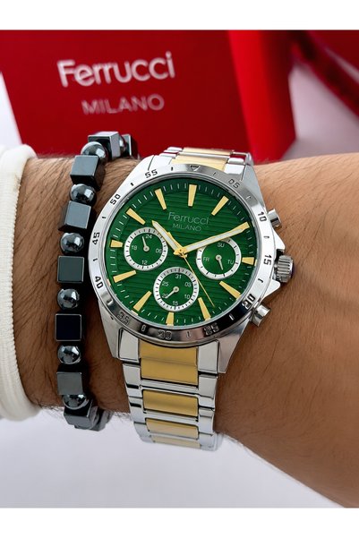 Ferrucci Men's Wristwatch with Steel Cord Function 3 Atm Waterproof with 2 Years Warranty+Bracelet as a Gift