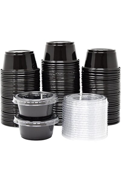 All Black Plastic Sauce Container with Clear Lids (100 Pack) - 2-Ounce Capaci...