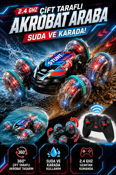 Tamsena Store 2.4 Ghz Uzaktan Kumandalı Çift Taraflı Akrobat Araba Suda ve Ka...