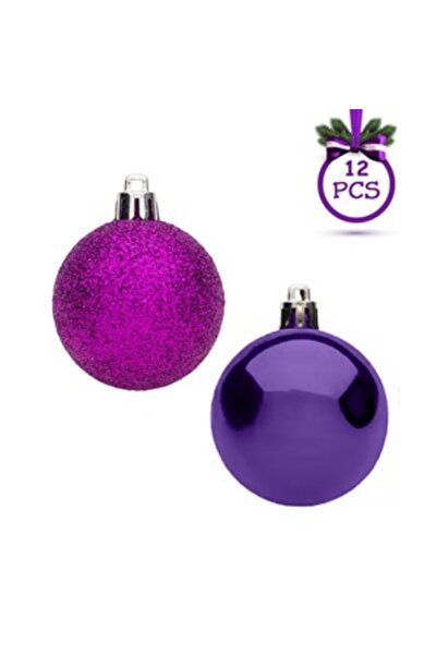 Zumzeria Set de ornamente de Crăciun mov strălucitoare cu sclipici Ø5cm - 12 ...