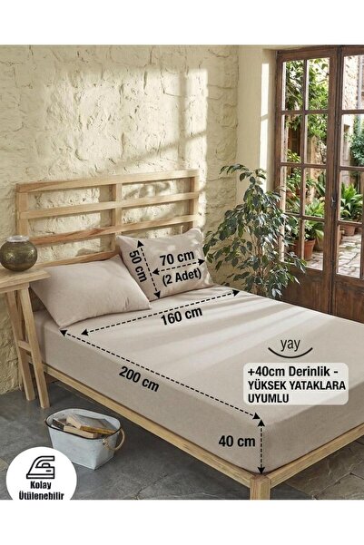 linens chic house 160x200 Ekstra Yüksek (40cm) Çift Kişilik Lastikli Çarşaf T...