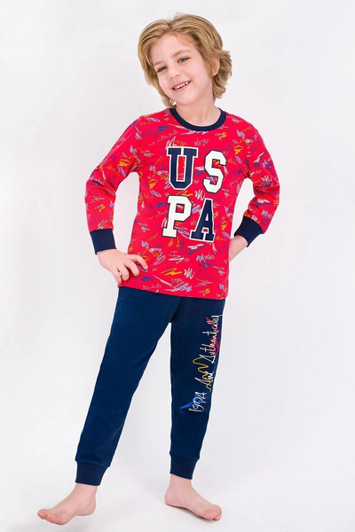 U.S. Polo Assn. Set de pijamale pentru băieți, roșu deschis, cu licență US Po...