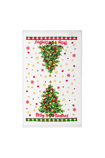 OEM White Cotton Kitchen Towel with Christmas Tree Gold Glitter 60x35cm