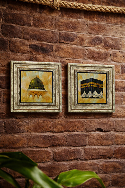 Sadrazam Kaaba and Medina, Prophet's Mosque 25X25 cm Set of 2 Natural Stone P...