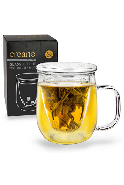 Creano tea mug, 450 ml, borosilicate glass, with infuser and glass lid