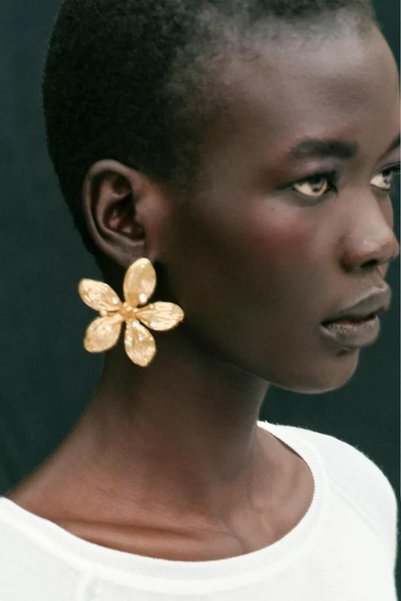 Unzilee Brand Model Gold Zircon Stone Flower Earrings