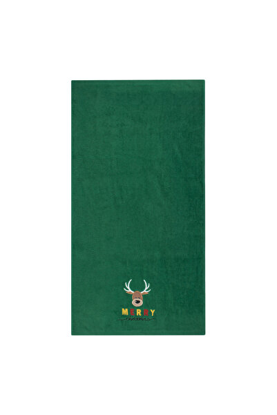 Zumzeria Prosop de mână din bumbac verde cu cerb brodat de Crăciun 90x45cm