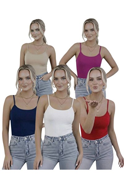 Women's Strappy Bodysuit 5-Pack Basic Thin Strap Flexible Casual Top
