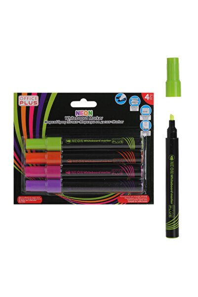 Zumzeria Neon Thin Markers Set Green Orange Fuchsia Purple for Whiteboard - 4pcs